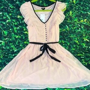 H&M Flutter Sleeve Sheer Lined Ruffle Button Front Tie Belt Babydoll Dress NWT